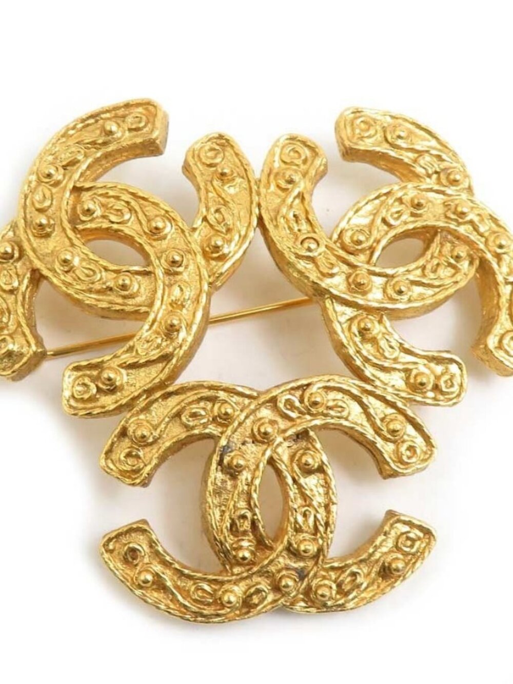 CHANEL Vintage Triple CC Logo Brooch Gold Metal -